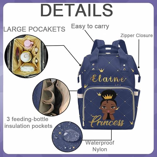Newcos Personalized African Baby, Crown Princess Diaper Bag Personalized Mummy Backpack Shoulder Bag with Name - color: Color 180