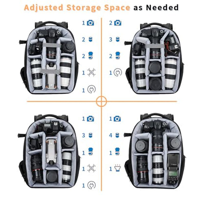 Camera Backpack Hard Shell Imitation Carbon Fiber DSLR, Waterproof Shockproof w/15.6" Lap Comp for Photo, Travelers & Daily. - color: Black