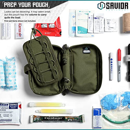 Savior Equipment IFAK Buddy Tactical First-Aid Kit Rip Away MOLLE Pouch Emergency EMT Utility Organization Medical Supply Carrier Outdoor Survival Travel Bag, Attach to Backpack/Belt Loop - color: Olive Drab Green