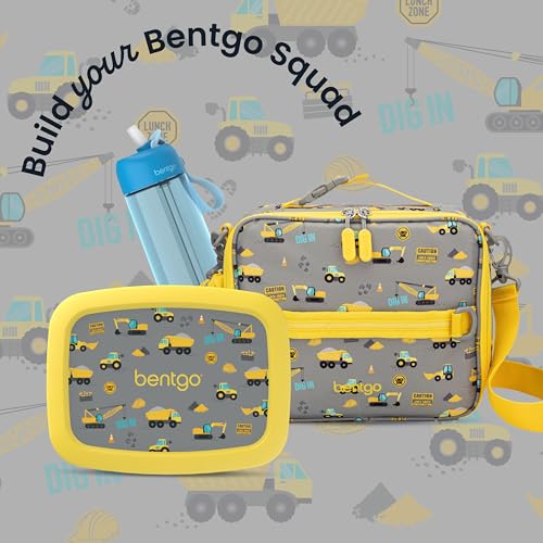 Bentgo Kids Lunch Bag - Durable, Double-Insulated Lunch Bag for Kids 3+; Holds Lunch Box, Water Bottle, & Snacks; Easy-Clean Water-Resistant Fabric & Multiple Zippered Pockets (Construction Trucks) - color: Construction Trucks