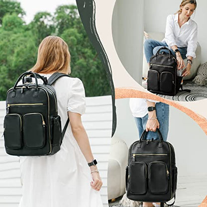 MOMINSIDE Diaper Bag Backpack, Leather Baby Bag with 18 Pockets, Diaper Backpack for Women Mom, Travel Baby Bag for Girl Boy, Large Wet Pocket, 4 Insulated Pockets, Stroller Straps, Black - color: Black