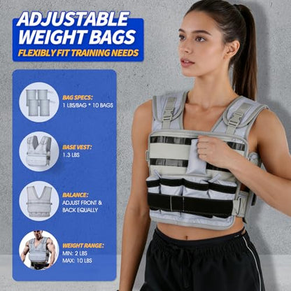 Adjustable Weighted Vest for Women Men (3.3-11.3 LBS), Custom Weight Intensity for All Exercises, Snug Fit & Stable, Washable Breathable Weight Vest for Walking Running Fitness Gym Training(Gray)