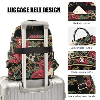 susiyo Gothic Rose Skull Print Backpack for Women Red Black Gold 14L Bag Romantic Halloween Ladies Backpacks Travel Casual Daypack - color: Red Black Gold, size: Medium