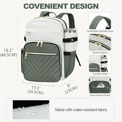 VANKEAN Laptop Backpack for Women (Beige-Army Green, 18 Inch) - color: Beige-army Green, size: 18 Inch