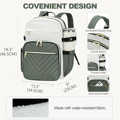 VANKEAN Laptop Backpack for Women (Beige-Army Green, 18 Inch) - color: Beige-army Green, size: 18 Inch