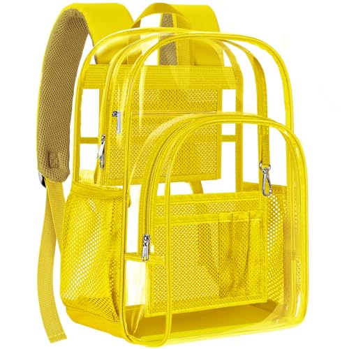 PAMANO Clear Backpack, Heavy Duty Transparent Reinforced Bottom See Through for College, Travel Work Security - color: Yellow