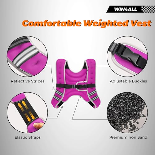 WIN4ALL Weighted Vest Woman, 6lb/8lb/12lb/16lb/20lb, Adjustable Women Weighted Vest for Walking, Strength Training, Running, Fitness, Muscle Building, Black - color: Pink, size: 20 LBS