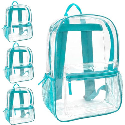 Trail maker Bulk Clear Backpacks Wholesale for School 24 Pack Clear Backpacks for Boys, Girls, School, Stadium, Travel - color: Turquoise Pack