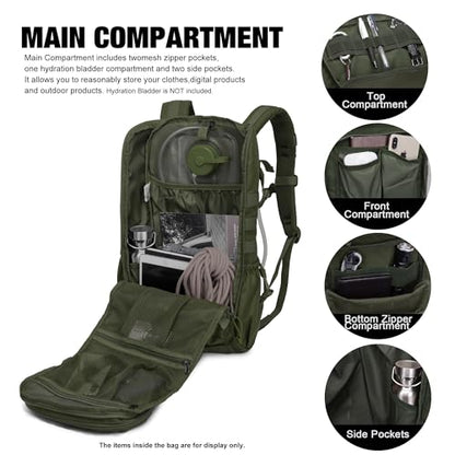 Mardingtop Tactical Backpacks Molle Hiking daypacks for Motorcycle Camping Hiking Military Traveling,25L Backpack - color: Army Green