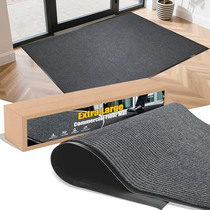 Extra Large Indoor/Outdoor Entrance Mat - 4 x 15 Feet, Rubber Border Door Mat Heavy Duty, Waterproof, Low-Profile, Easy to Clean, Rubber Entry Mat, Commercial Floor Mat, Charcoal Grey - size: 4 x 15 Feet