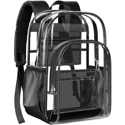 PAMANO Clear Backpack, Heavy Duty Transparent Reinforced Bottom See Through for College, Travel Work Security - color: Black