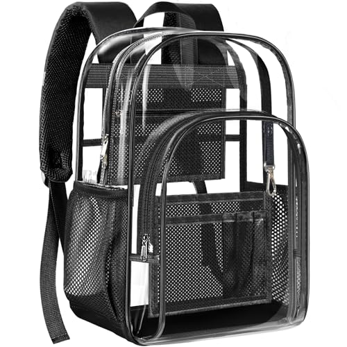 PAMANO Clear Backpack, Heavy Duty Transparent Reinforced Bottom See Through for College, Travel Work Security - color: Black