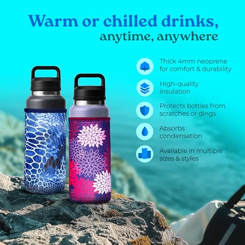 Water Bottle Sleeve, Neoprene Insulated Bottle Sleeve, Fits 32-40 Oz. Water Bottle, Washable and Reusable, XL Size, Gray Waves - color: Gray Waves Camo, size: XL 32-40oz