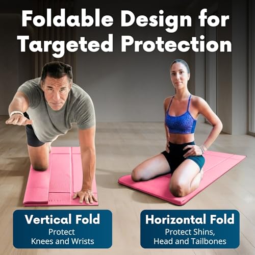 Foldable Yoga Mat Thick, in 6 Combinations; Greater Support and Protection for Joints, Body Alignment System, and Sections for Hands and Feet. Non-slip texture and water-resistant - color: Pink