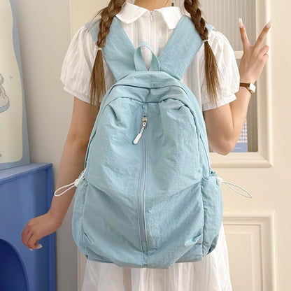 Women Solid Color Backpack Large Capacity Multi Pockets Daypack with Compartments Cute Lightweight Backpacks - color: Blue