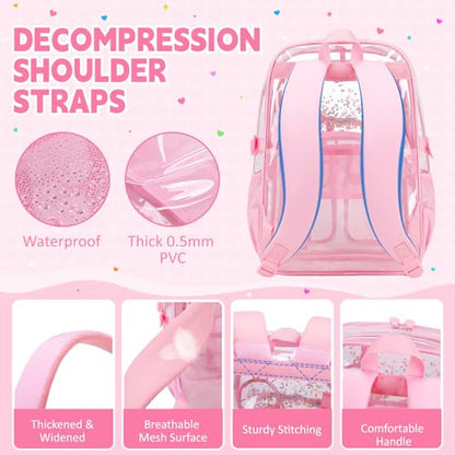 Clear Backpack for Girls School Clear Bookbag Stadium Events Heavy Duty Transparent Back Pack, Pink - color: Pink