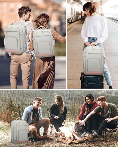 LOVEVOOK Travel Backpack For Women, 40L Carry On Backpack Flight Approved, TSA Personal Item Travel Bag Fits 17 Inch Laptop, Business Weekender Overnight Waterproof Daypack With 2 Cubes, Grey-Pink - color: Pink-grey, size: 40l-17.3 Inch-3pcs