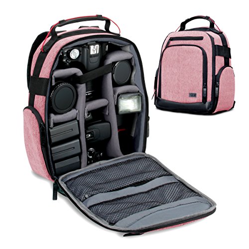 USA Gear Portable Camera Backpack for DSLR with Customizable Accessory Dividers, Weather Resistant Bottom and Comfortable Back Support - Compatible with Canon, Nikon, Sony, Fujifilm, and More (Red) - color: Red