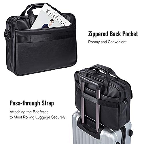 seyfocnia Men's Business Travel Briefcase Leather Handmade Messenger Bags Laptop Bag - color: Black, size: 15.6inch