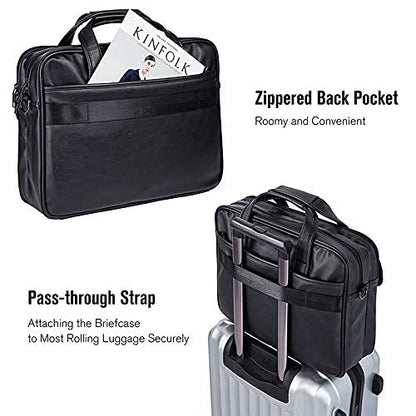 seyfocnia Men's Business Travel Briefcase Leather Handmade Messenger Bags Laptop Bag - color: Black, size: 17.3inch