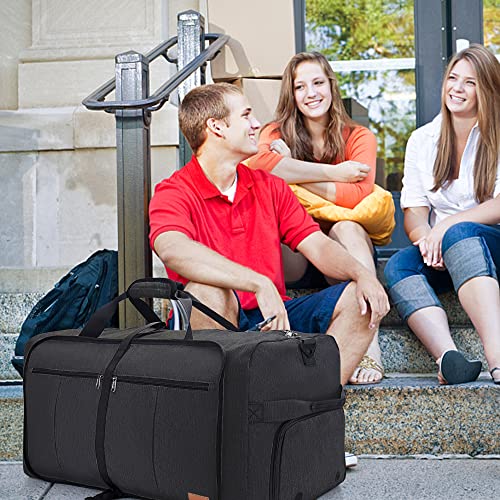 120L Foldable Collapsible Waterproof Travel Duffel Bag for Men and Women with Shoe Compartment - color: Black, size: 120L
