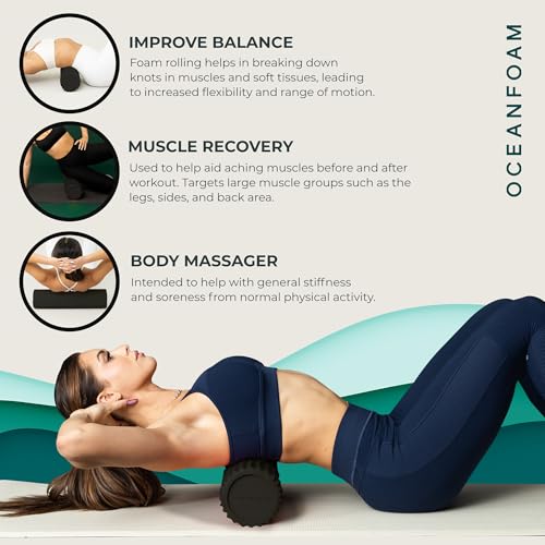 Oceanfoam Tidal Roller - Black - Muscle Massage Foam Roller for Back Pain & Stretching - Firm and Ergonomic Wide Wave Textured - Yoga, Athletics, & Wellness - Full Size, 20" x 5" - color: Black