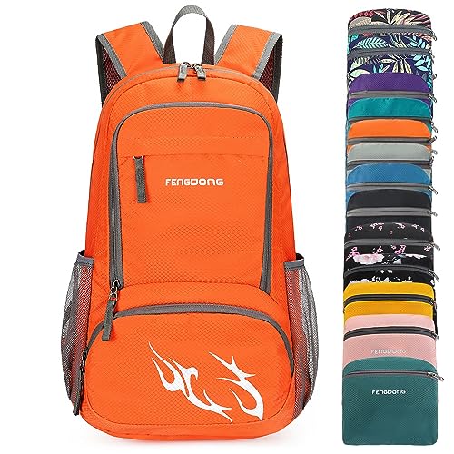 FENGDONG 35L Lightweight Foldable Waterproof Packable Travel Small Hiking Backpack Daypack for men women - color: A1-orange-upgrade