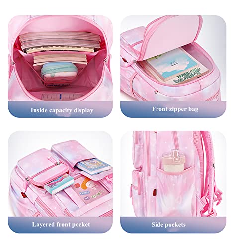 Kids Backpack for Girls,Girls Backpack Cute School Backpack Waterproof Large Capacity for Middle Elementary School Bag(Pink)