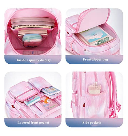 Kids Backpack for Girls,Girls Backpack Cute School Backpack Waterproof Large Capacity for Middle Elementary School Bag(Pink)