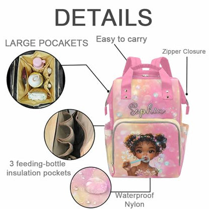 Newcos Personalized Diaper Bag Backpack with Name, Custom Mommy Diaper Bags for New Mom Baby, Customized Waterproof Nursing Bags with Water Bottle Tote Bag for Wife Women Men Newborn Travel Pink - color: Patten 02