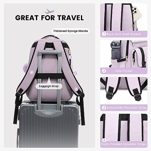 LOVEVOOK School Backpack for Teen Girls, Student Backpack Purse for 14-16 Teenage, Cute Kid Bookbag, Back to School Backpacks Fit 15.6 Inch Laptop, Large College Travel Bag, Light Purple - color: Light Purple