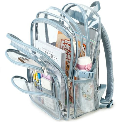 abshoo Large Heavy Duty Clear Backpack For School Bookbag Transparent Multi Pocket Backpacks (Blue) - color: Blue