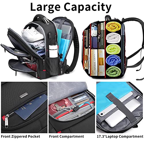 DUSLANG 50L Travel Laptop Backpack for Men Women, Extra Large Heavy Duty Big Carry on Backpack for Weekend Airline Approved Fits 17 Inch Computer, Black - color: 50l Black
