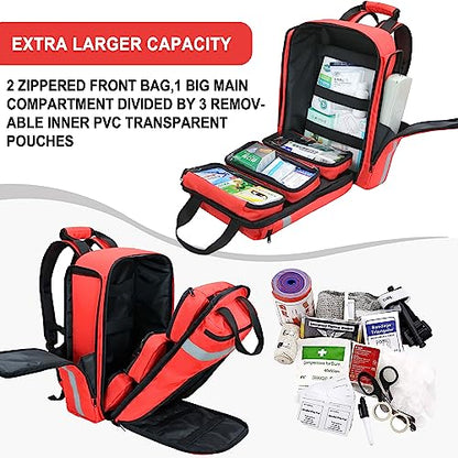 First Aid Backpack Empty,First Aid Medical Backpack,EMS EMT First Aid Bag Empty,Emergency Bag,Trauma Bag for Camping,Hiking,Outdoor Travel - color: Red