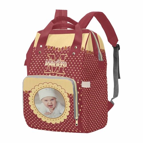 Newcos Custom Photo Diaper Backpack with Name for Mom Baby, Personalized Baby Diaper Bag Water Bottle, Customized Nursing Bags Tote Mommy Bag for Newborn Wife Women Travel Birthday Mother Day Red - color: Patten 16