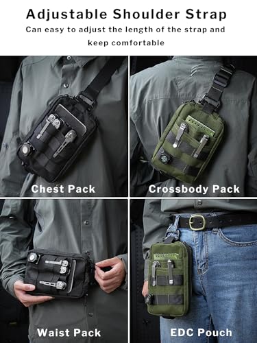 VIPERADE CHS2 Small EDC Sling Bag, Tactical Fanny Pack for Men, Molle Pouch Crossbody Backpack with Adjustable Shoulder Strap, Utility Chest Pouch Bag for Hiking/Traveling/Bush-Craft - color: Green