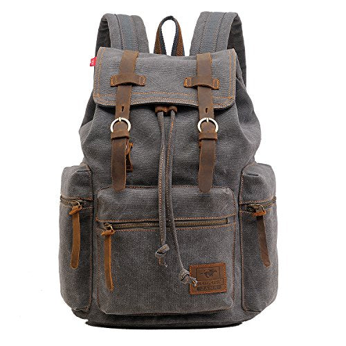 AUGUR High Capacity Canvas Vintage Backpack - for School College Hiking Travel 12-17" Laptop - color: Grey, size: Large