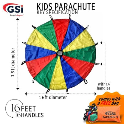 GSi Kids Play Parachute Rainbow Parachute Toy Tent Game for Children Gymnastics Cooperative Play and Outdoor Playground Activities (16 Feet) - size: 16 Feet