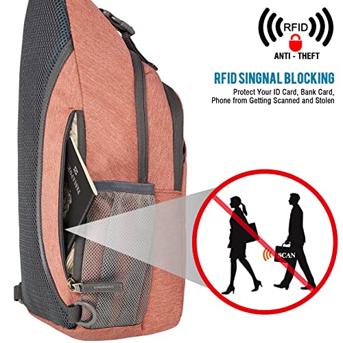 G4Free Sling Bag for Men and Women, RFID Blocking Crossbody Bag, Lightweight Sling Backpack for Travel, Hiking, Walking and Daily Use - color: Light Orange