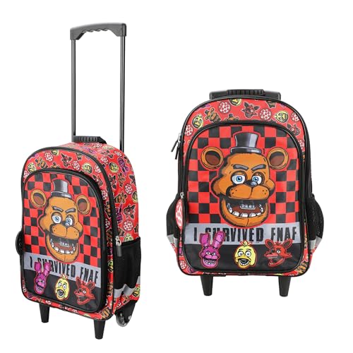 Bioworld Five Nights at Freddy's 16" Rolling Travel Backpack With Wheels And Pizza Keychain - color: Brown