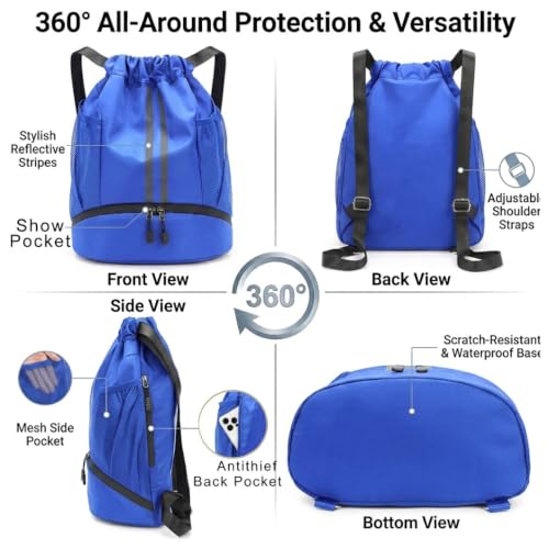 Drawstring Backpack with Shoe Compartment,Water Resistant Sports Gym Bag,String Bag for Men Women,Soccer,Basketball - color: Sky Blue