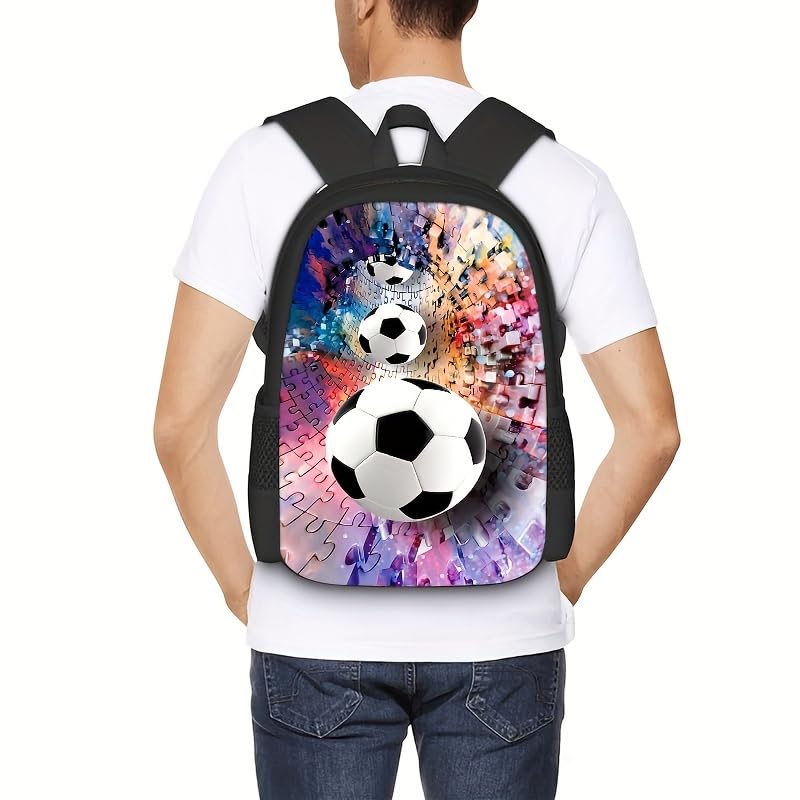 3PCS Soccer Backpack Set, 16" Lightweight Football Daypack, Soccer Ball Print Casual Laptop Backpack for Travel Camping Work (style-11) - color: Style-11