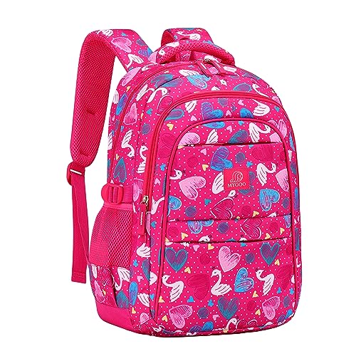 MYGOO Girls School Backpack Euclid Swan Pink Bookbag for Elementary Middle School Ages 5-12, 17 inch Large Capacity 24L Kids Student Travel Bags - color: Euclid Swan Pink