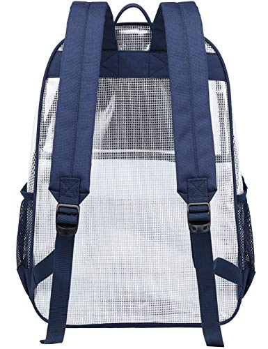 mygreen Heavy Duty Clear Bookbag Durable Plastic Transparent Clear Backpack for School Work Boy Men (Dark Blue, Large) - color: Dark Blue