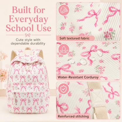 BTOOP School Backpacks for Teen Girls Bookbags Lightweight Kids Backpack School Bags Set with Lunch Box Pencil Case - color: Pink Bow Beige-285