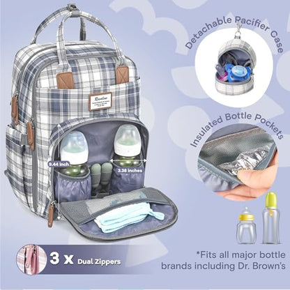 RUVALINO Diaper Bag Backpack, Multifunction Travel Pack Maternity Baby Changing Bags, Large Capacity, Waterproof, Blue Plaid - color: Blue Plaid