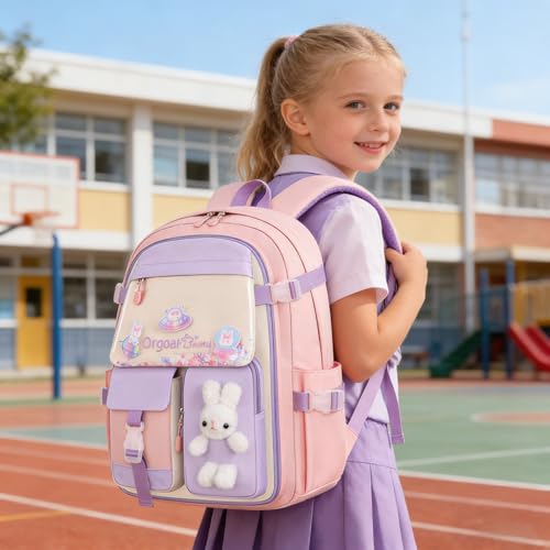 3pcs Girls Backpack With Lunch Box & Pencil Case,Cute Rabbit Kids School Backpack Set For Kindergarten & Elementary School (Style A Pink-16.5in) - color: Style A-pink