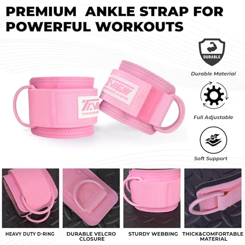 TAVIEW Ankle Straps Cable Machine Attachment for Gym - Cable Kickback Ankle Straps - Padded Ankle Cuffs for Glute Kickbacks and Leg Workouts - color: Pink-Pair