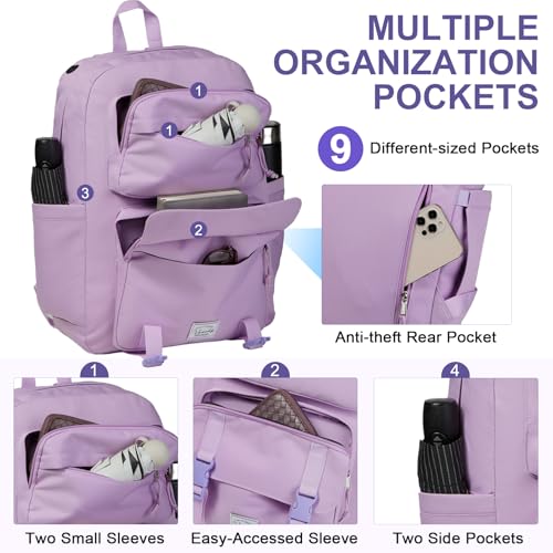 VASCHY Travel Backpack for Girls, Large Fashion Schoolbag Book Bag Rucksack for High School/College/Work/Daypack/Commuter Purple - color: Light Purple