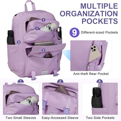 VASCHY Travel Backpack for Girls, Large Fashion Schoolbag Book Bag Rucksack for High School/College/Work/Daypack/Commuter Purple - color: Light Purple